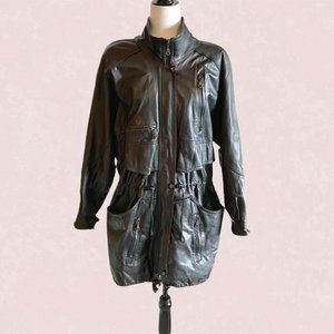 Vintage MISSONI black leather jacket cinched waist